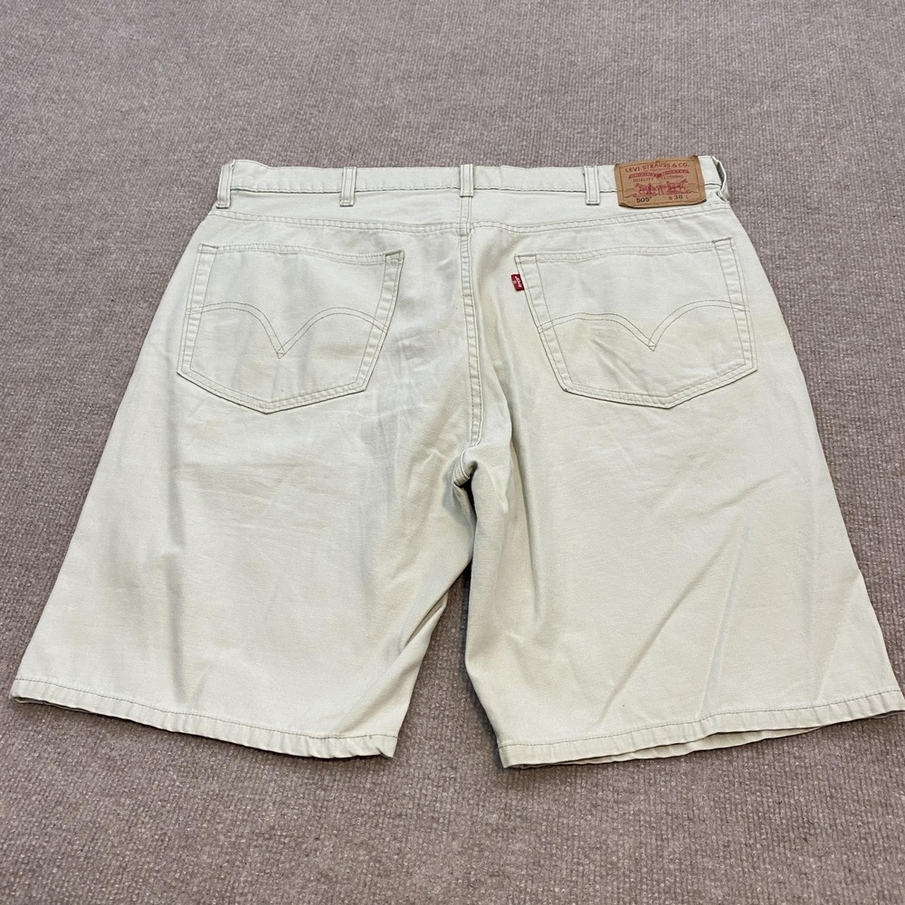Vintage Levis 505 Shorts Mens 38 Beige Distressed Denim Jean Long Bermuda Grunge